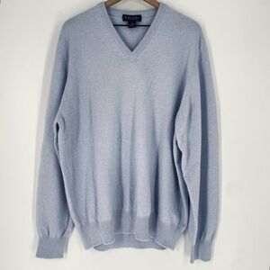 Brooks Brothers Light Blue V-neck 3 Ply Italian Cashmere Sweater